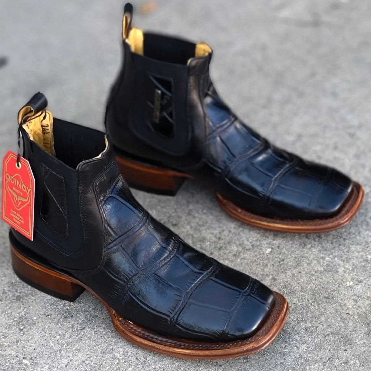 Men's Caiman Belly Print Leather Square Toe Ankle Boots - Image 9