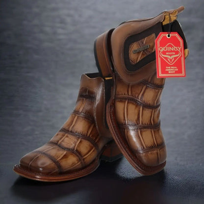 Men's Quincy Alligator Print Square Toe Ankle Boots - Tobacco - Image 2