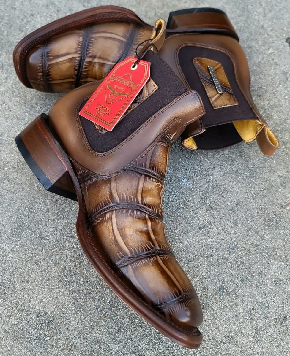 Men's Quincy Alligator Print Square Toe Ankle Boots - Tobacco - Image 4