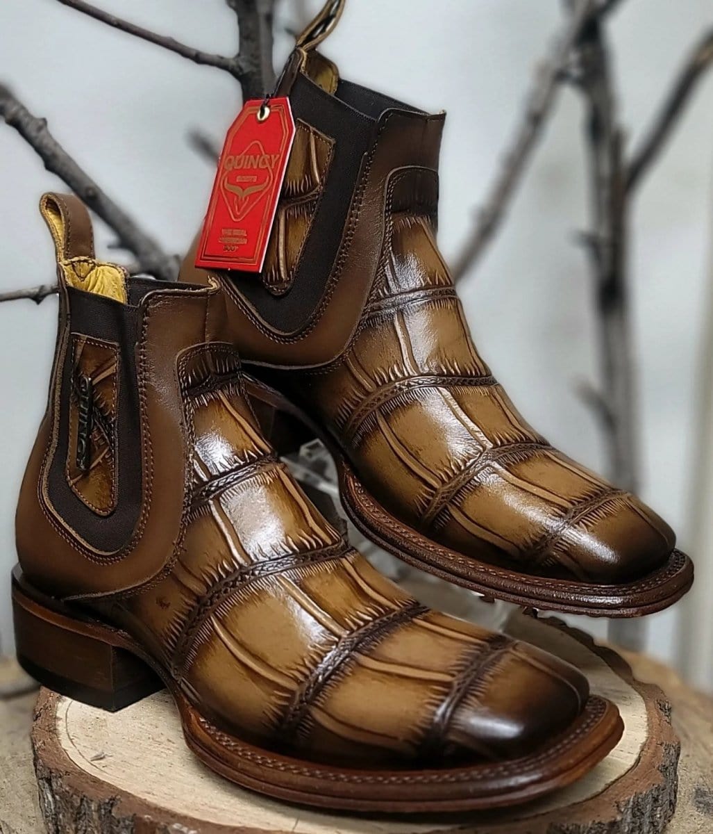 Men's Quincy Alligator Print Square Toe Ankle Boots - Tobacco - Image 6