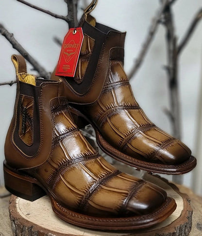 Men's Quincy Alligator Print Square Toe Ankle Boots - Tobacco - Image 6