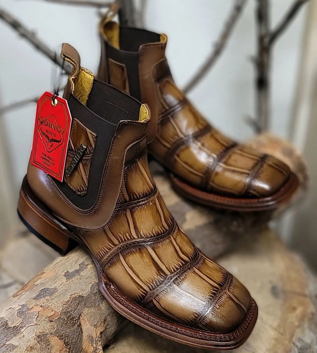 Men's Quincy Alligator Print Square Toe Ankle Boots - Tobacco - Image 3