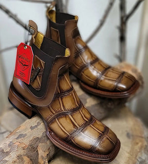 Men's Quincy Alligator Print Square Toe Ankle Boots - Tobacco - Image 3