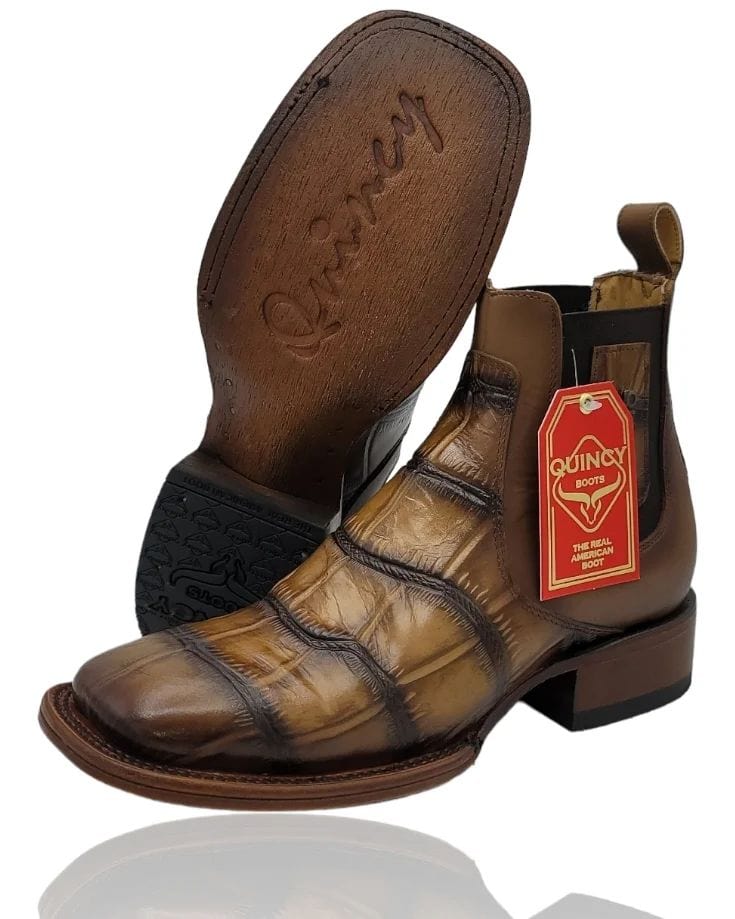 Men's Quincy Alligator Print Square Toe Ankle Boots - Tobacco - Image 7