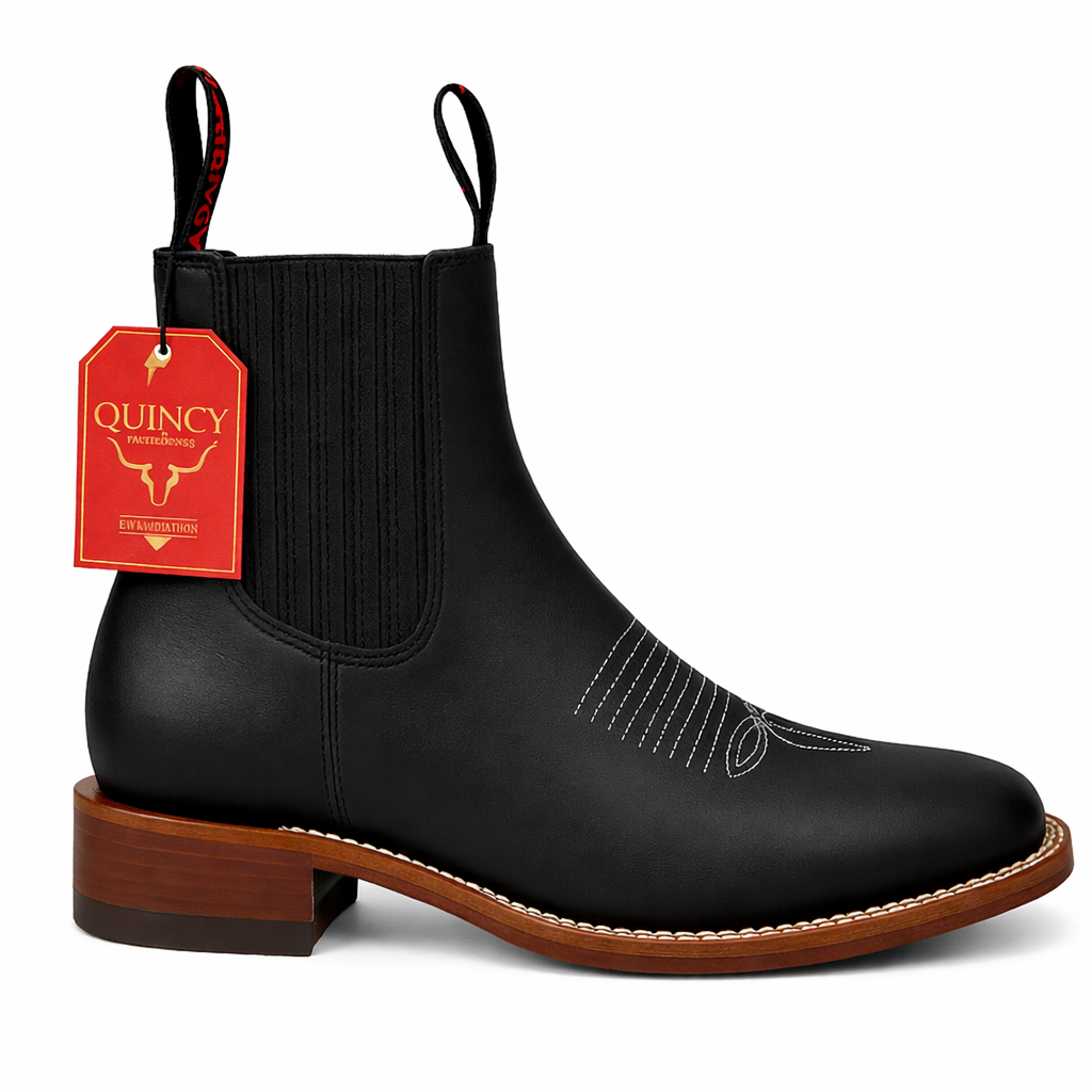 Mens Black Suede Boots - Square Toe