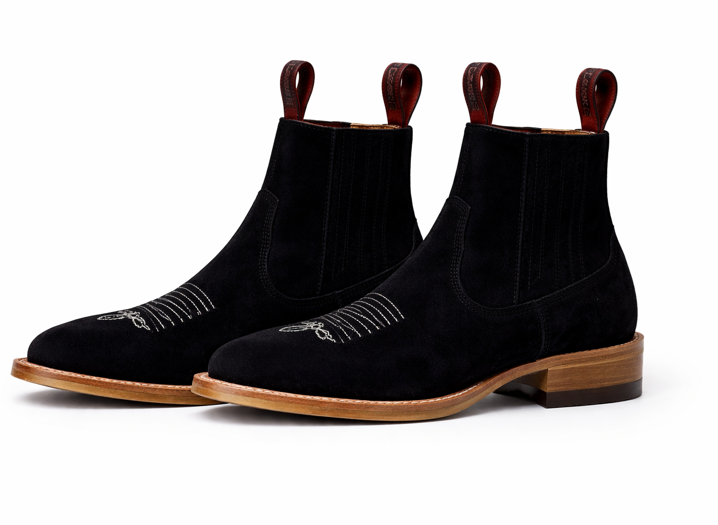 Mens Black Suede Boots - Square Toe