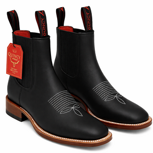 Mens Black Suede Boots - Square Toe