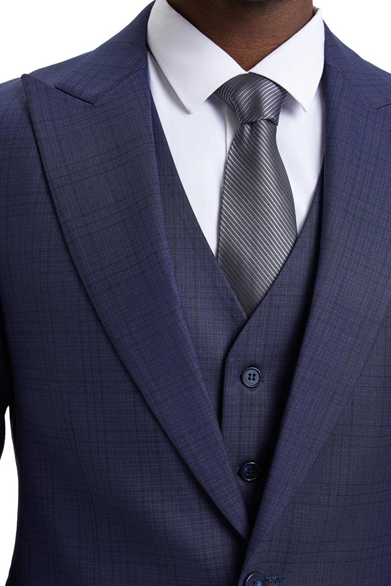 Men's Stacy Adams Vested One Button Wide Peak Lapel Windowpane Plaid Suit in Eggplant Purple - Image 6