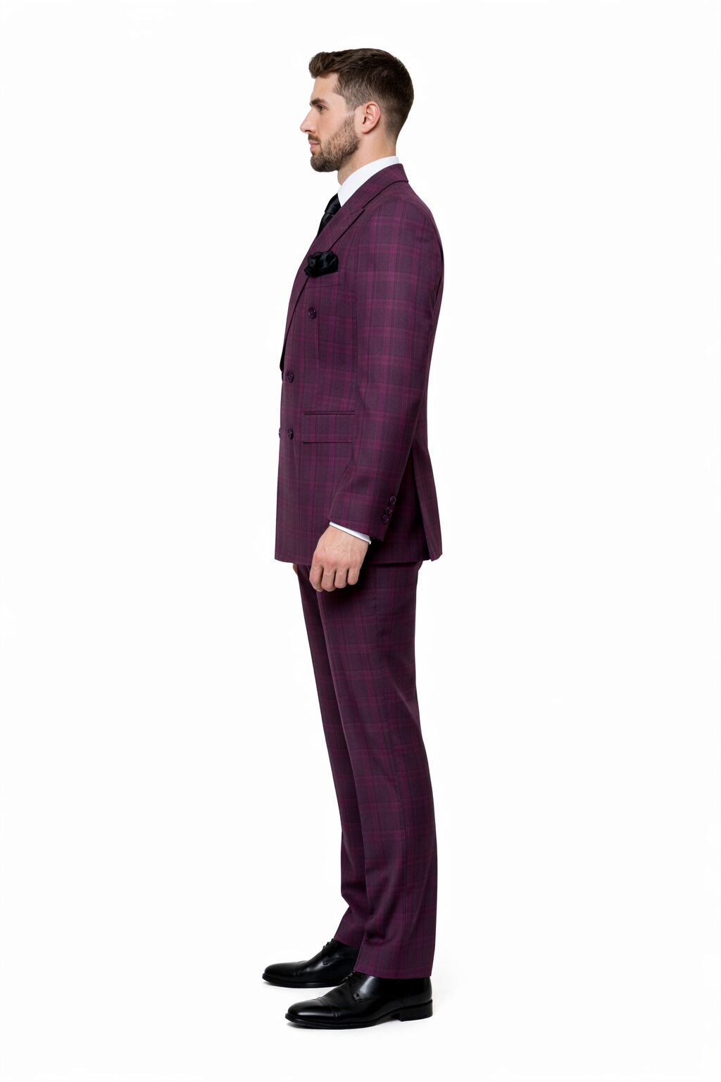 Slim Fit Double Breasted Raspberry Windowpane Formal Suit Rossi Man Milano RM1799