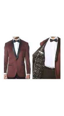 Velvet Blazer - Mens Velvet Jacket Velvet Shawl Collar Dinner Smoking , Slim Fit Burgundy ~ Wine ~ Maroon Suit
