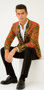 Red and Gold and Black Tuxedo Jacket - Designer Pattern