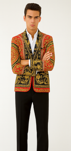 Red and Gold and Black Tuxedo Jacket - Designer Pattern