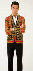 Red and Gold and Black Tuxedo Jacket - Designer Pattern