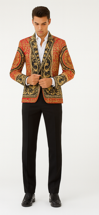 Red and Gold and Black Tuxedo Jacket - Designer Pattern