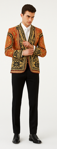 Red and Gold and Black Tuxedo Jacket - Designer Pattern