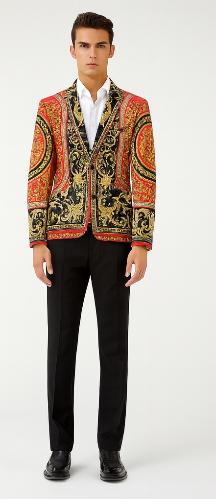 Red and Gold and Black Tuxedo Jacket - Designer Pattern