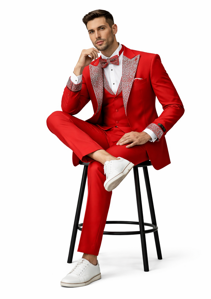 Red and Silver Prom Suit for Every Occasion Modern Fit