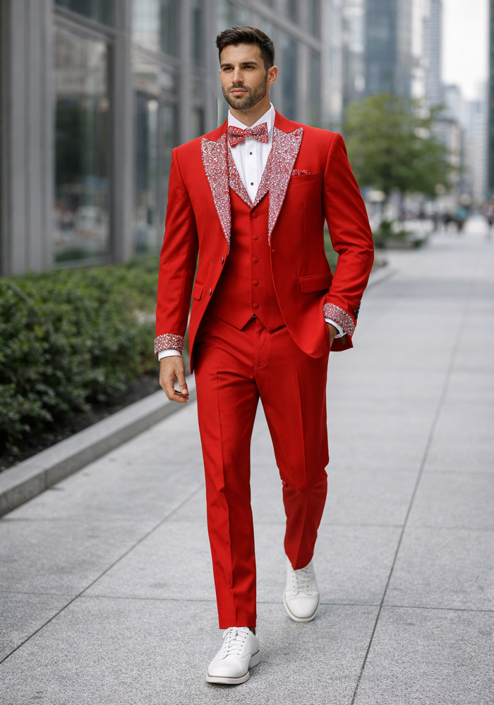 Red and Silver Prom Suit for Every Occasion Modern Fit