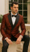 Red Double Breasted Rough Streak Pattern Satin Peak Lapel Stacy Adams Men's Jacket