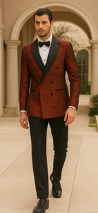Red Double Breasted Rough Streak Pattern Satin Peak Lapel Stacy Adams Men's Jacket