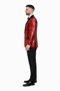 Men's One Button  Red Sequin Blazer - Sequin Tuxedo - Dinner Jacket - Image 3