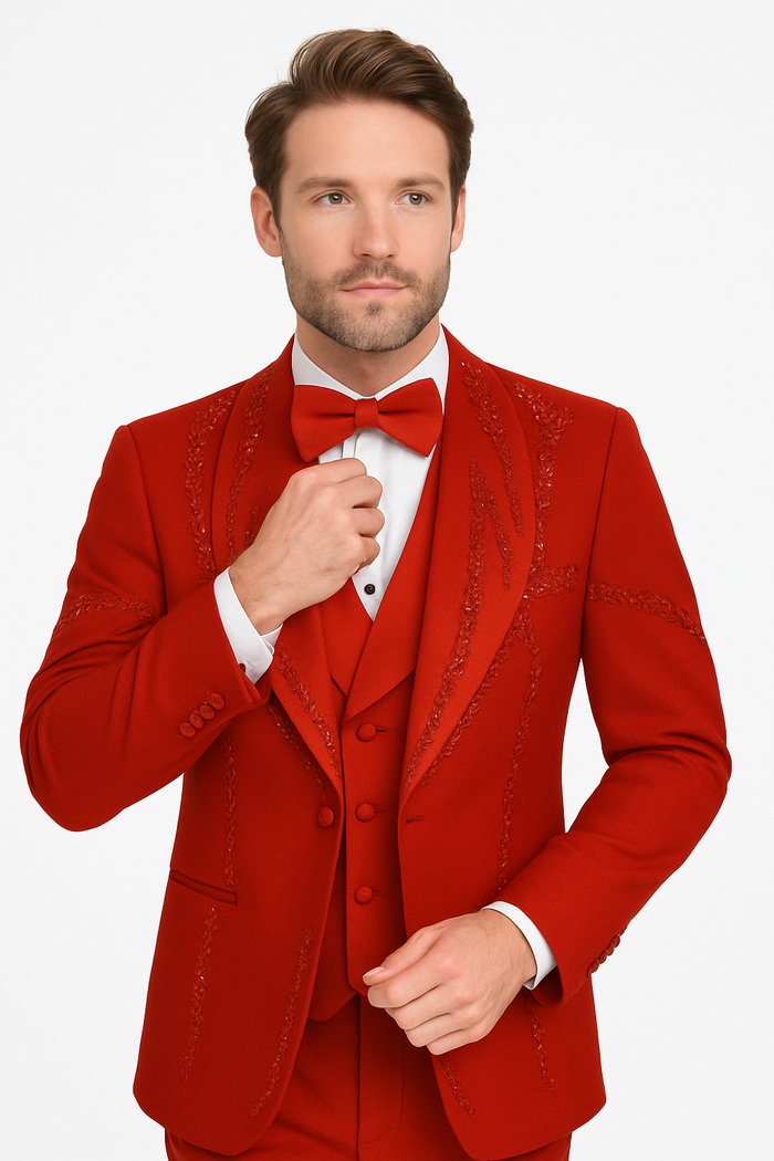 Italian Red Wool 3-Piece Modern Fit Tuxedo - Image 2