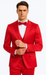 Men's Red Satin Slim Fit 3 Piece Tazzio Suit with Double Breasted Vest and Peak Lapel Jacket