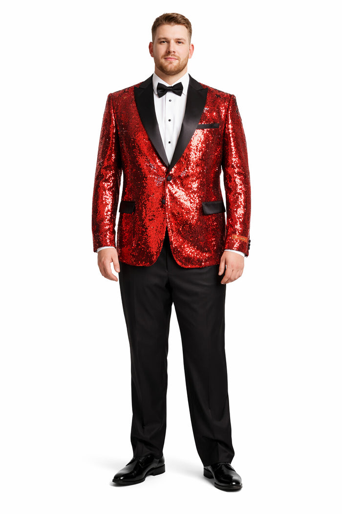 Men's One Button  Red Sequin Blazer - Sequin Tuxedo - Dinner Jacket - Image 6