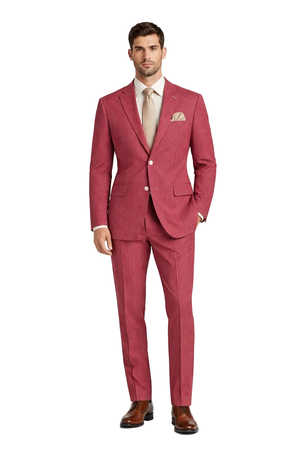 Modern Fit Summer 2 Piece 2 Button Suit Striped Seersucker in Navy