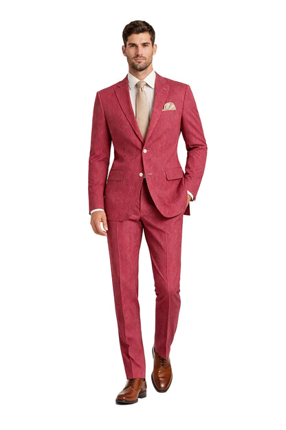 Modern Fit Summer 2 Piece 2 Button Suit Striped Seersucker in Navy