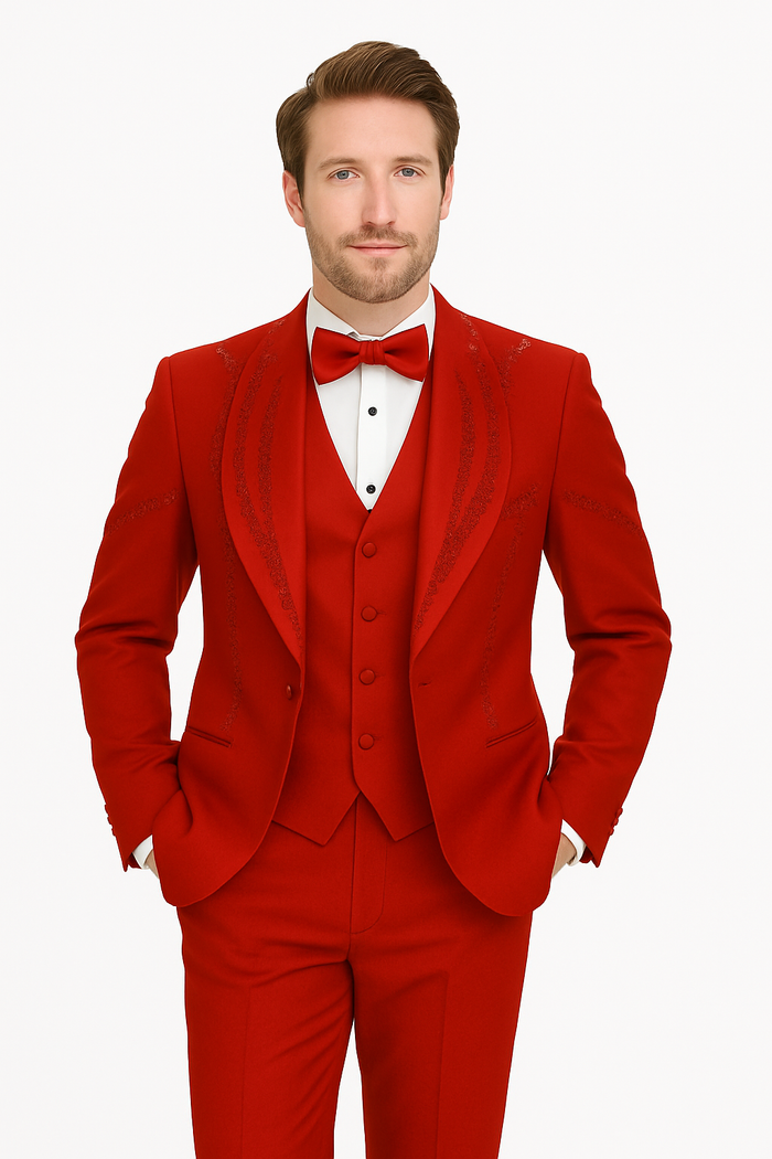 Italian Red Wool 3-Piece Modern Fit Tuxedo - Image 5