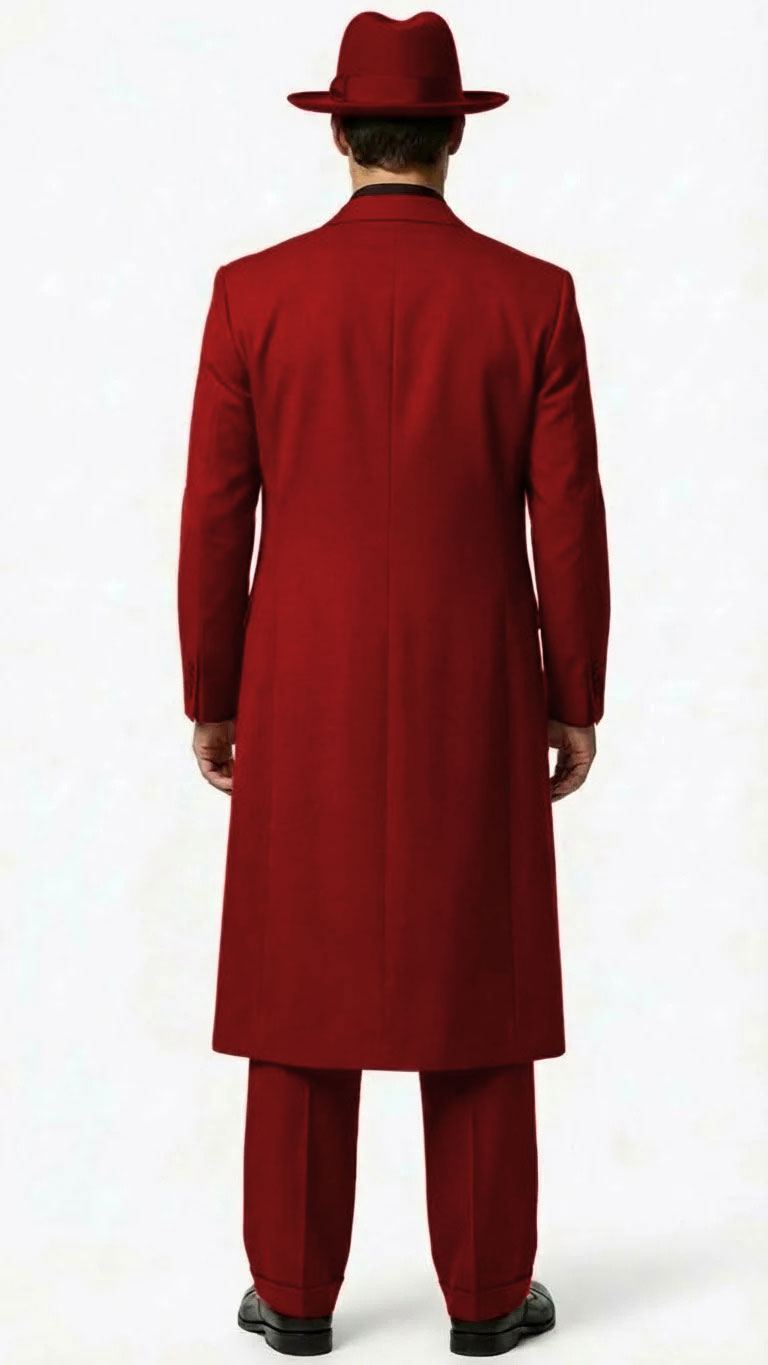 Men’s 1920s Burgundy Zoot Suit – Long Mafia Gangster Three-Piece Vintage Outfit Zuit Pachuco Style