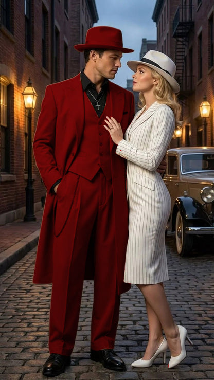 Men’s 1920s Beige Zoot Suit – Long Mafia Gangster Three-Piece Suit in Tan Khaki Color 40 inch Zuit Pachuco Suit