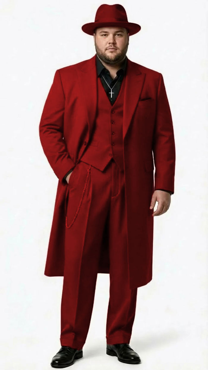 Men’s 1920s Burgundy Zoot Suit – Long Mafia Gangster Three-Piece Vintage Outfit Zuit Pachuco Style