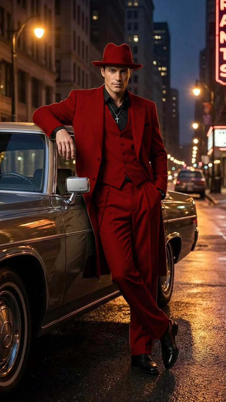 Men’s 1920s Beige Zoot Suit – Long Mafia Gangster Three-Piece Suit in Tan Khaki Color 40 inch Zuit Pachuco Suit