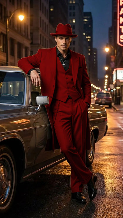 Men’s 1920s Beige Zoot Suit – Long Mafia Gangster Three-Piece Suit in Tan Khaki Color 40 inch Zuit Pachuco Suit