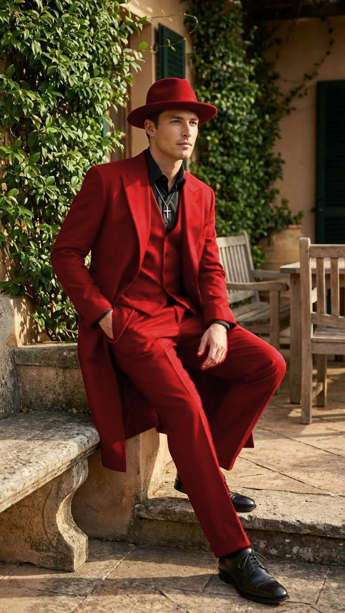 Men’s 1920s Burgundy Zoot Suit – Long Mafia Gangster Three-Piece Vintage Outfit Zuit Pachuco Style