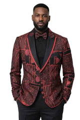 Mens Red and Black Paisley Prom Blazer – Slim Fit Luxury Floral Tuxedo Jacket
