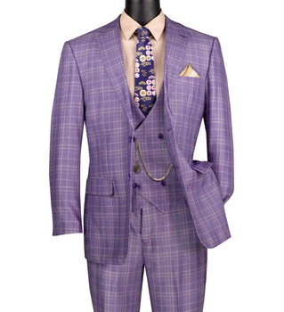 Regular Fit Light Purple Glen Plaid Three-Piece Suit 