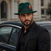 Gangster 100% Australian Wool Crushable Mens Fedora Hat - Removable Feather Gangster  Hunter Green Mens Fedora Hat
