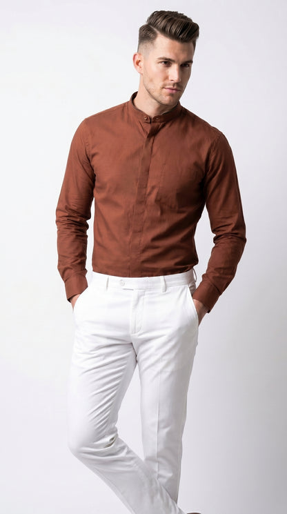 Mandarin Collarless Nehru Collar Preacher Round Style Multi-color Men's Dress Shirt - SG01