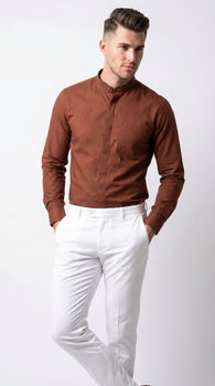 Mandarin Collarless Nehru Collar Preacher Round Style Multi-color Men's Dress Shirt