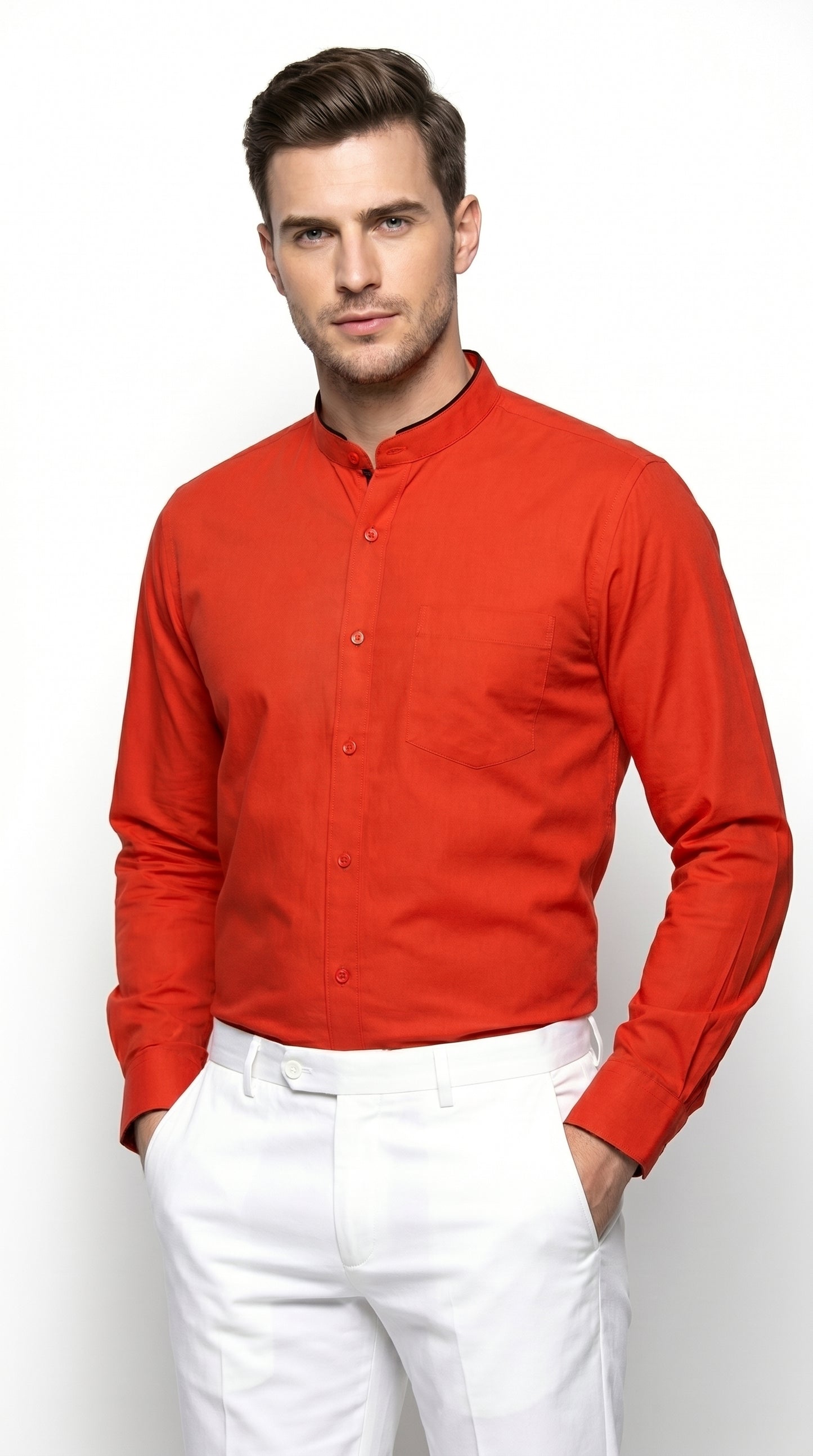 Mandarin Collarless Nehru Collar Preacher Round Style Multi-color Men's Dress Shirt - SG01