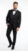 Men’s Black Modern 1 Button Tuxedo Suit with Satin Trim Peak Lapel and Wide Lapel Design
