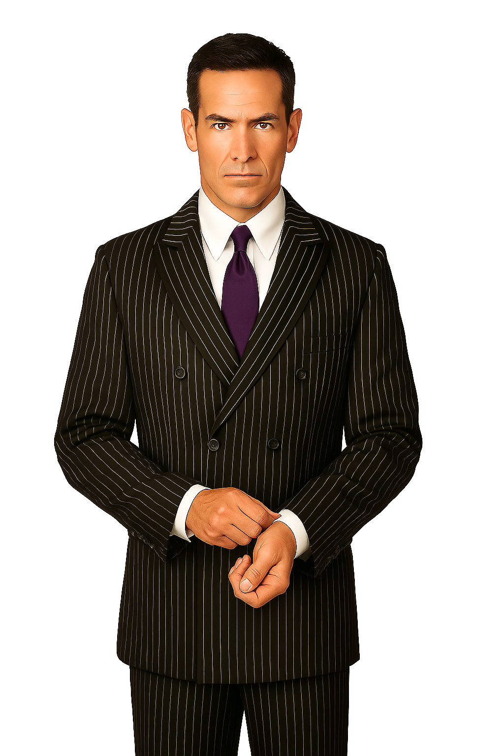 1920s Gangster Custom - Black Bold Gangster Pinstripe Suit - Image 3
