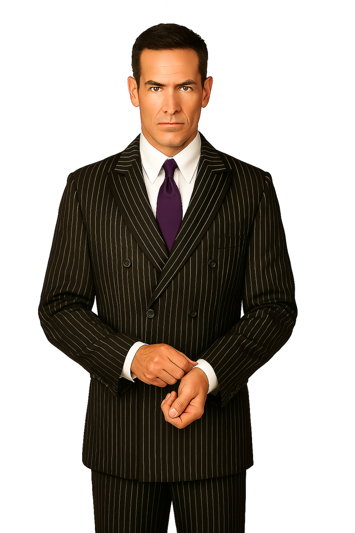 1920s Gangster Custom - Black Bold Gangster Pinstripe Suit - Image 3