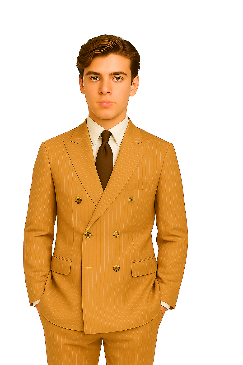 1920s Gangster Custom - Bold Gangster Pinstripe Suit Camel - Image 4
