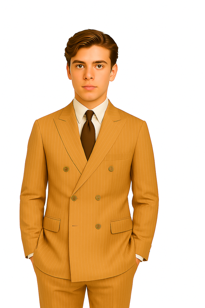 1920s Gangster Custom - Bold Gangster Pinstripe Suit Camel - Image 4