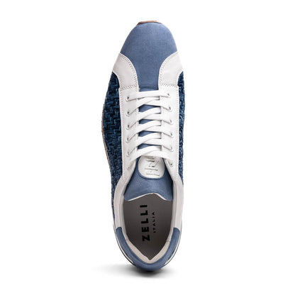Zelli Ripi Hand Woven Sueded Calfskin Luxury Sneakers in Blue
