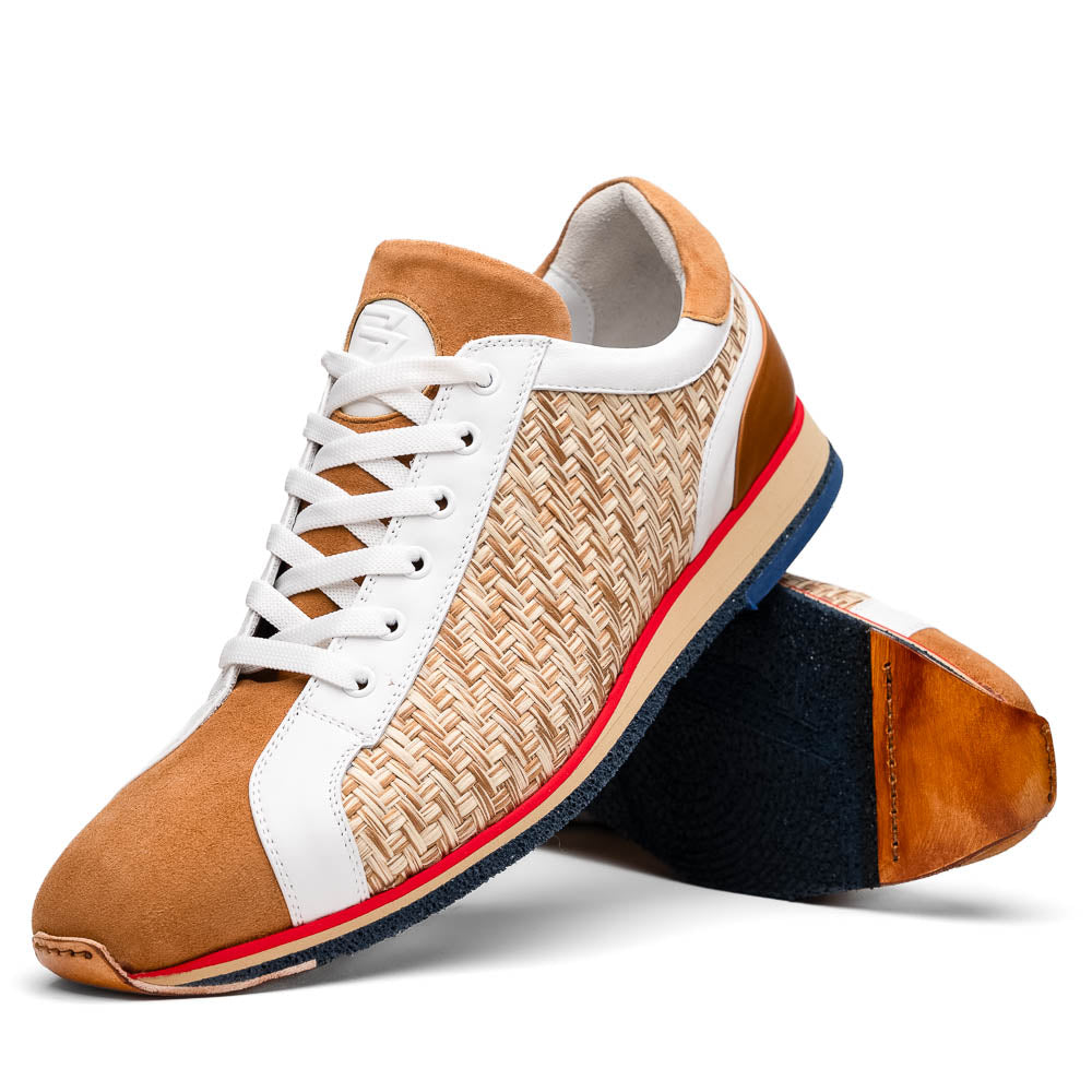 Zelli Ripi Hand-Woven Sueded Calfskin Luxury Sneakers in Brown